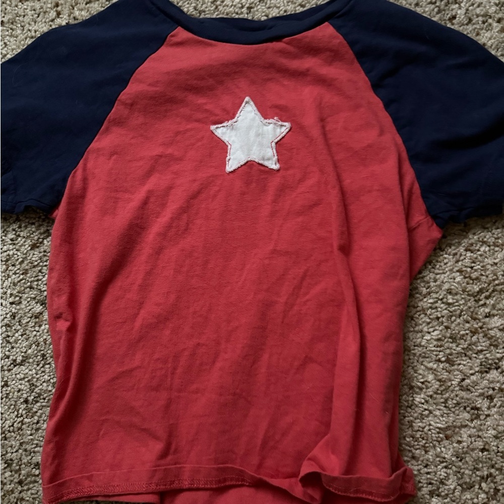 Red and Blue Short Sleeve Raglan Tee